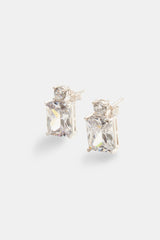 14mm Sterling Silver Iced CZ Square Stud Earrings