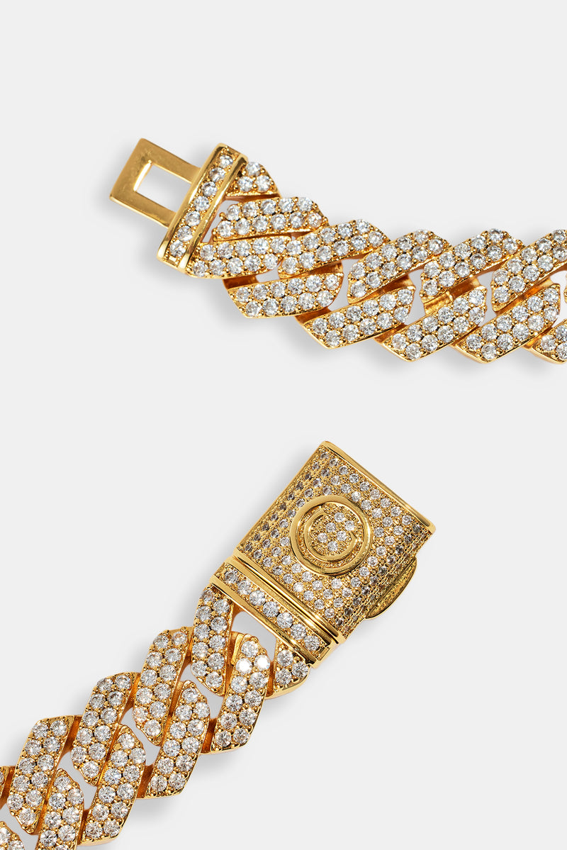 14 mm Iced Prong Link Kette - Gold