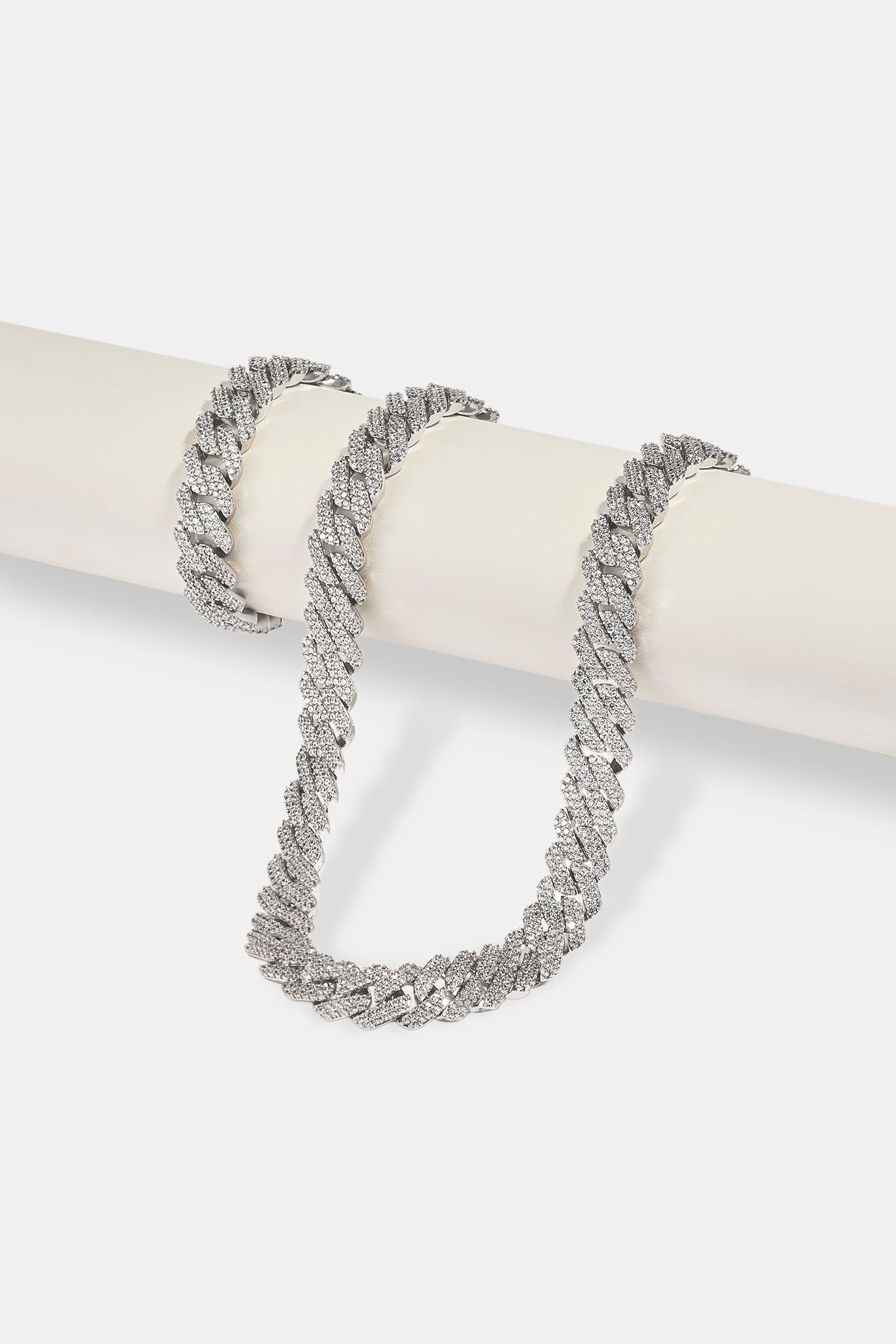 14 mm kubanische Zinkenkette und Armband – Weiß