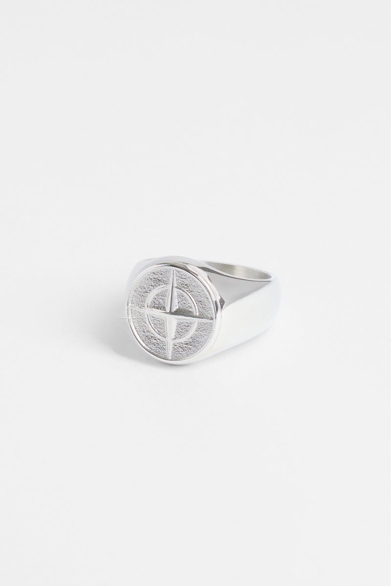 15mm Polished Compass Ring - White Gold