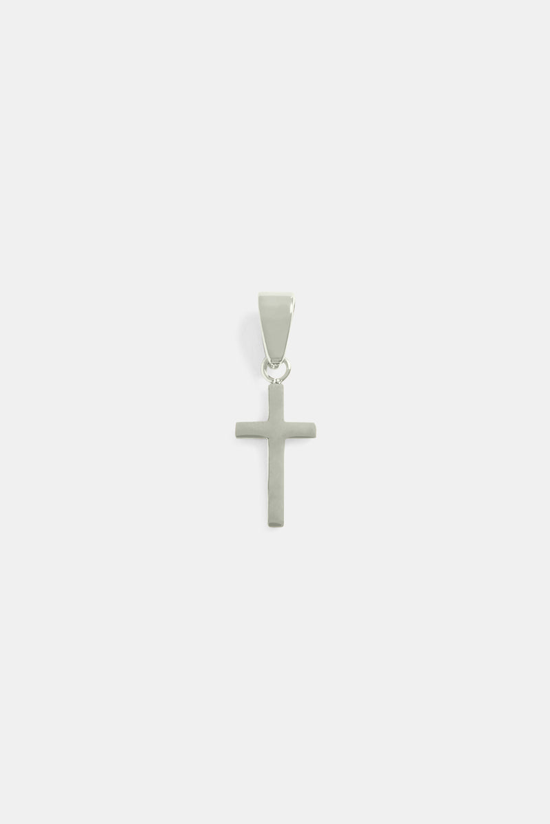 18mm Micro Polished Cross Pendant - White Gold