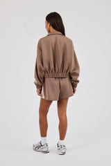 Taping Cropped Funnel Neck Track Jacket & Taping Short - Taupe
