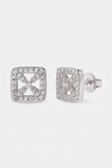Iced Cross Outline CZ Stud Earrings - 8mm - White