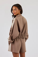 Taping Cropped Funnel Neck Jacket - Taupe
