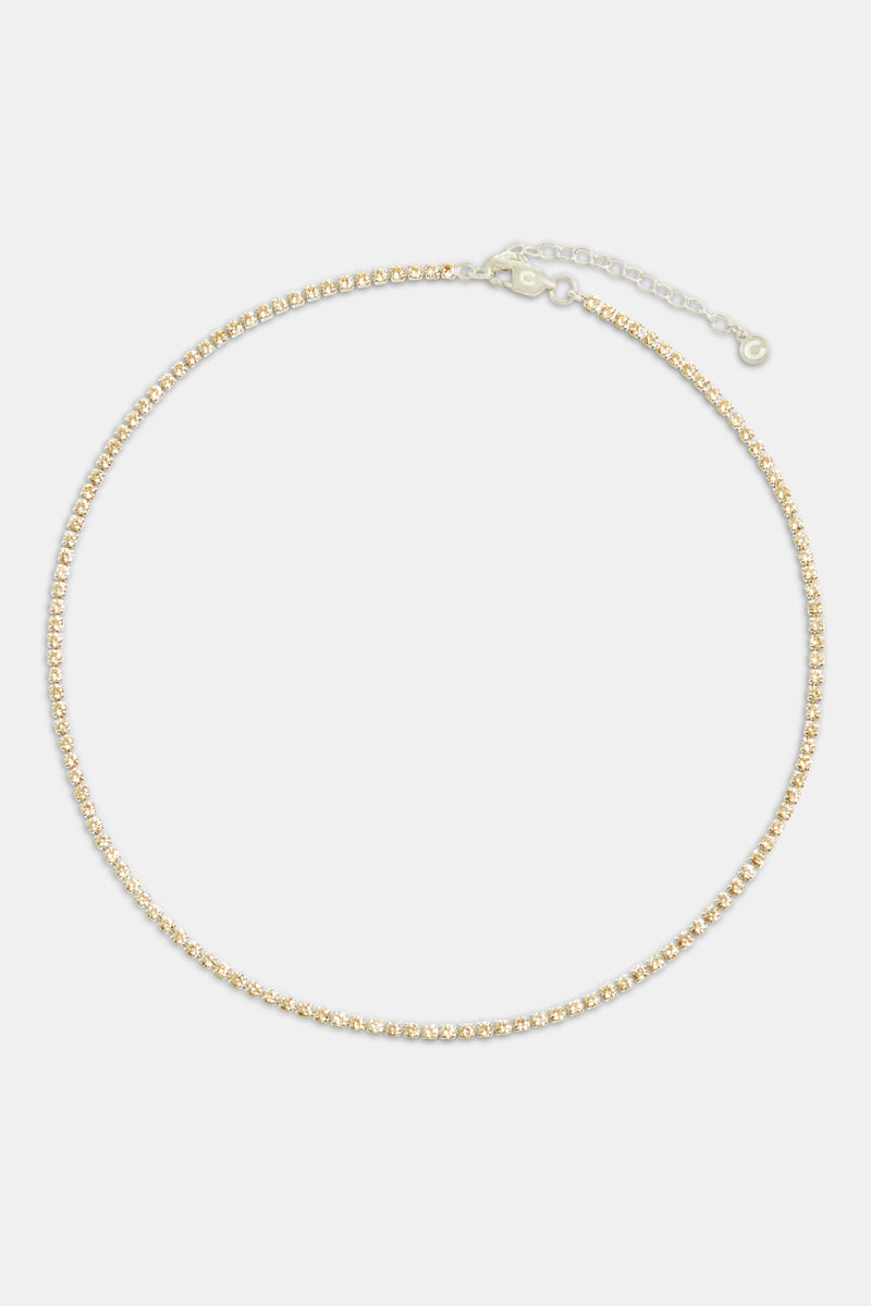 White Gold Plated 2mm Champagne Iced CZ Micro Tennis Chain
