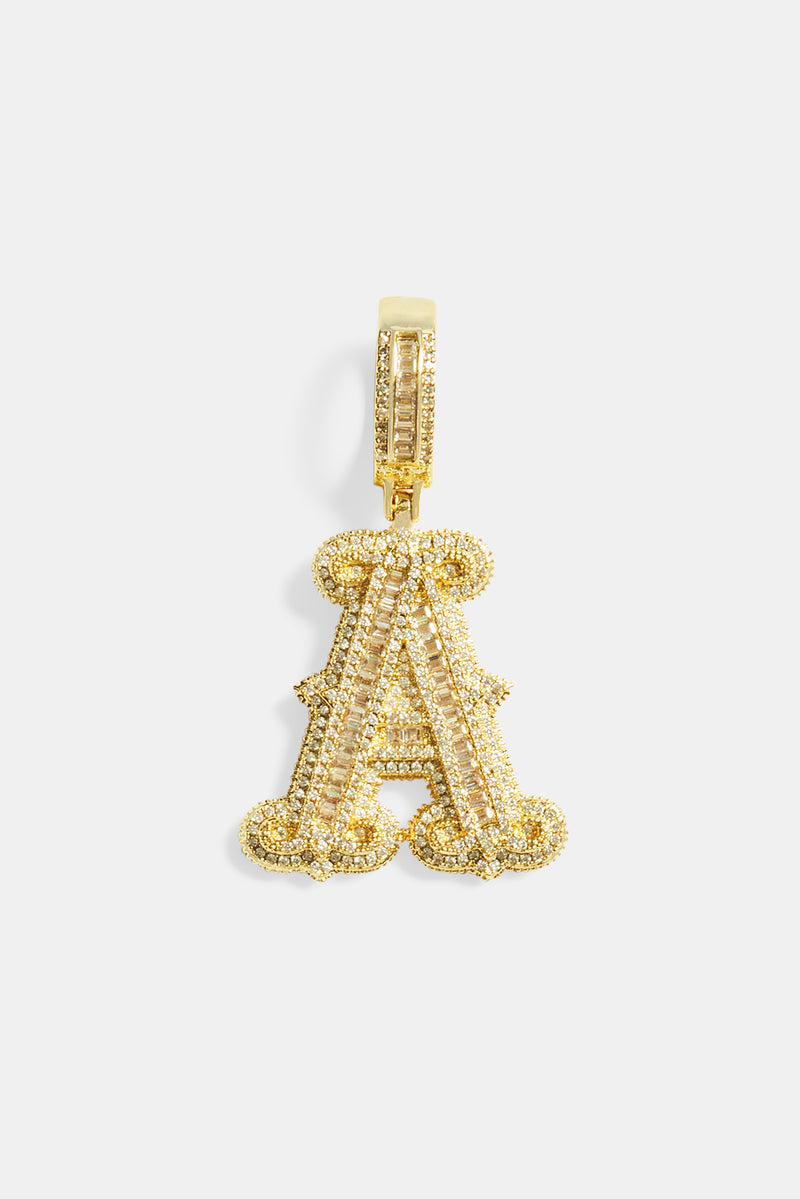32mm Gold Plated Iced Baguette Letter Pendant