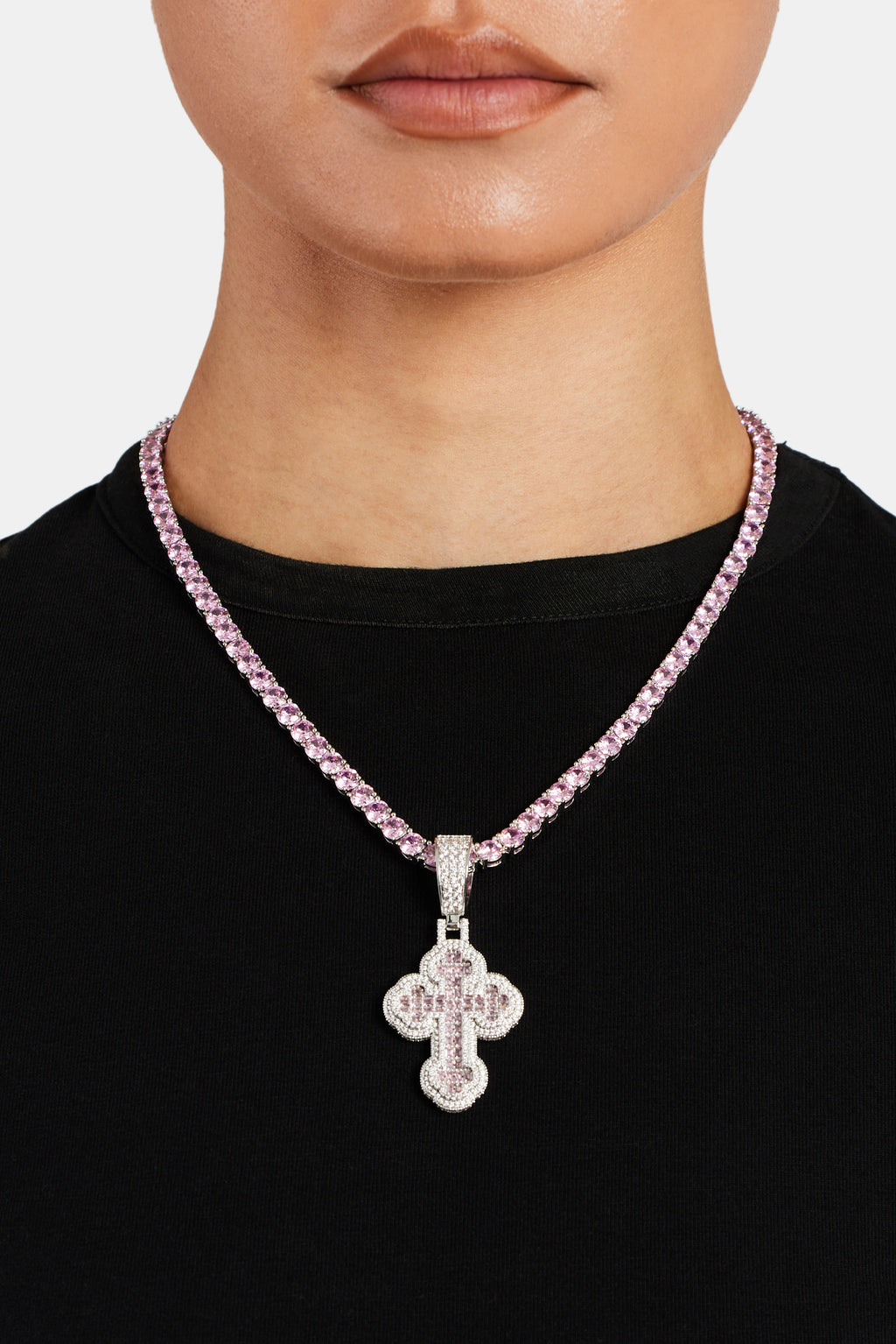 Led Cross Pink 35mm Iced Pink CZ Rounded Cross Pendant | Womens Pendants | Shop Cross ...