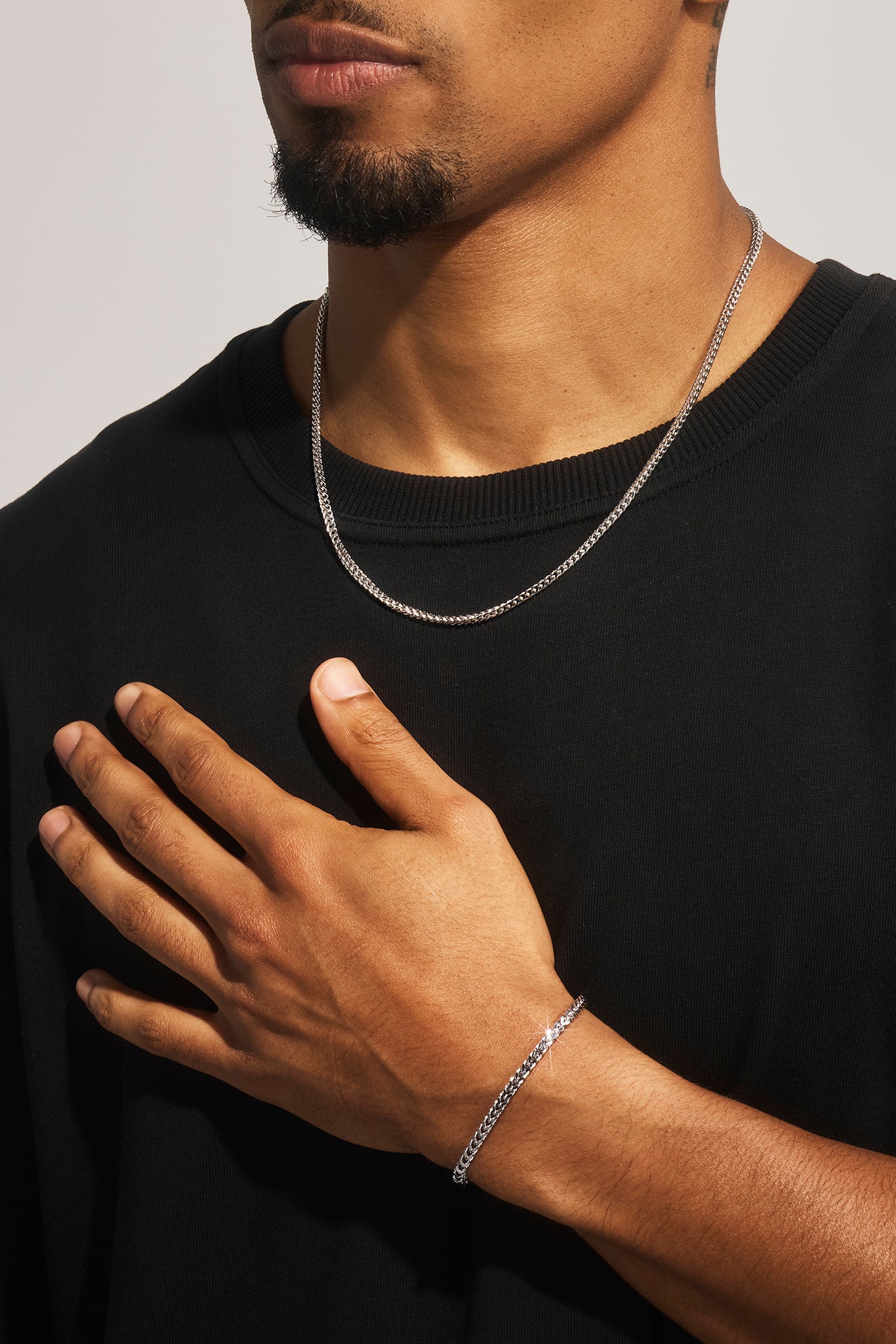 3 mm Franco-Kette und Armband – Weiß