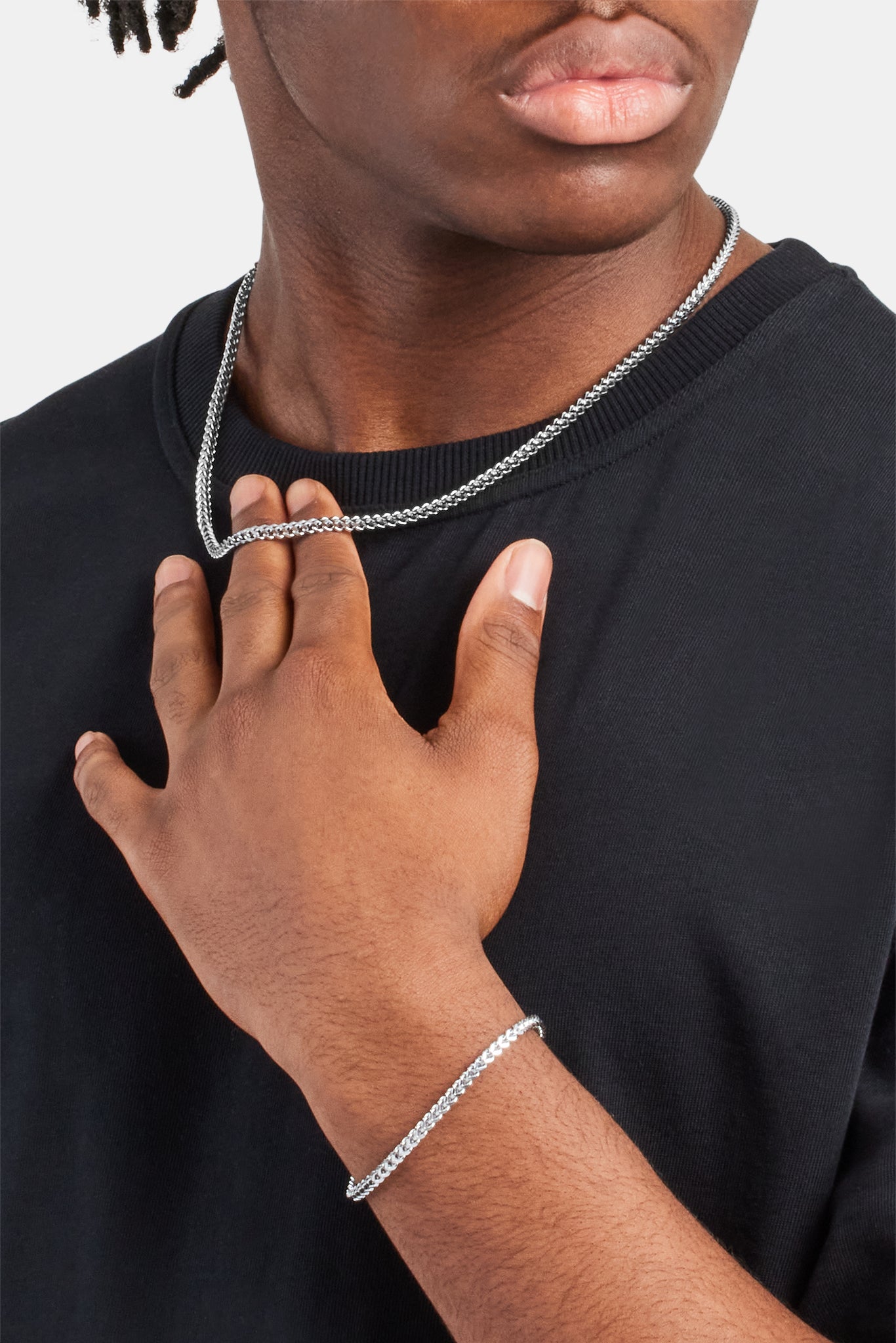 3 mm Franco-Kette und Armband – Weiß