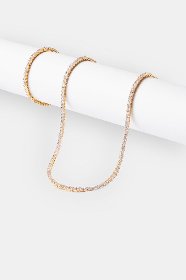 Womens 3mm Tennis Chain & Bracelet - Gold