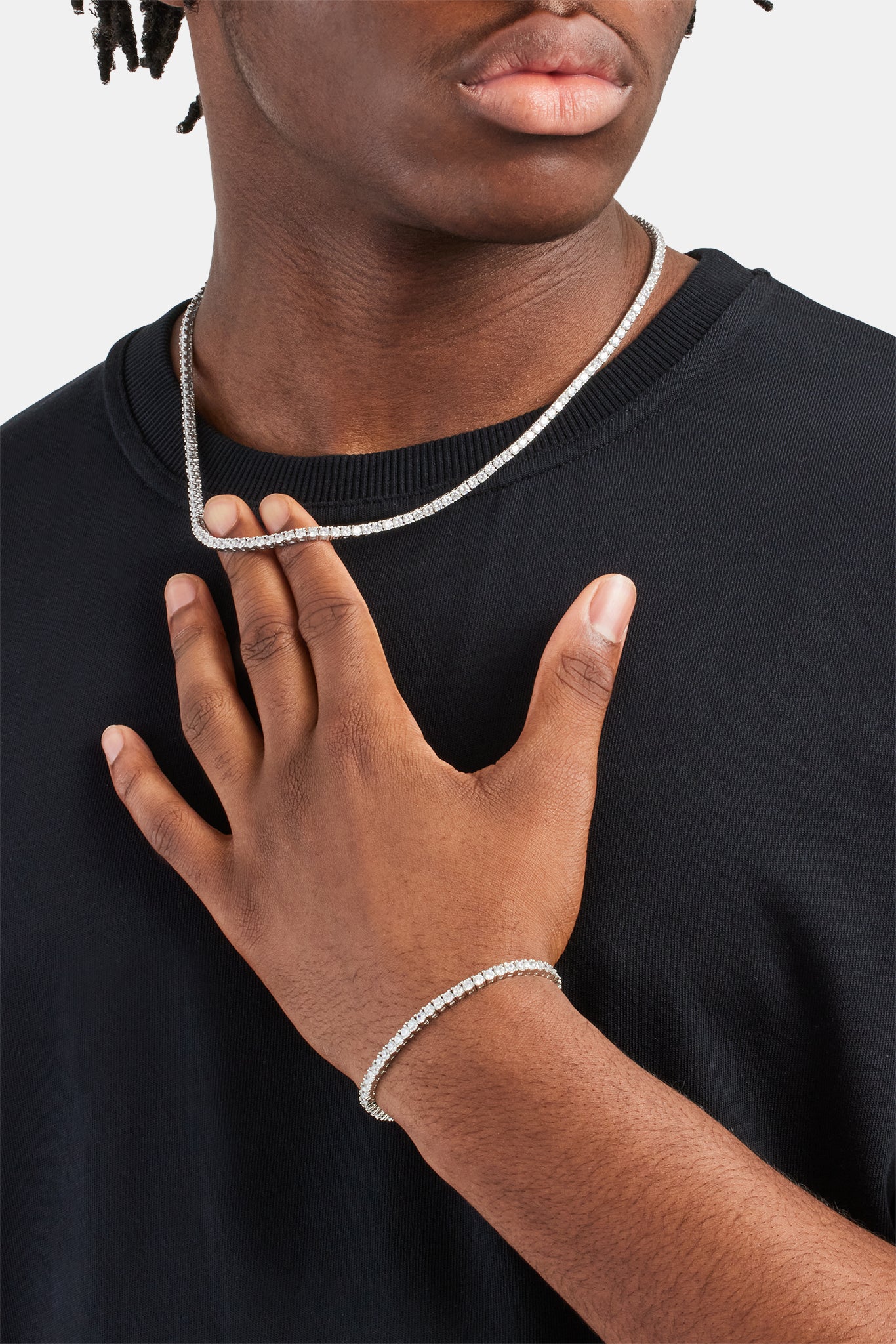 3 mm Tenniskette und Armband – Weiß 