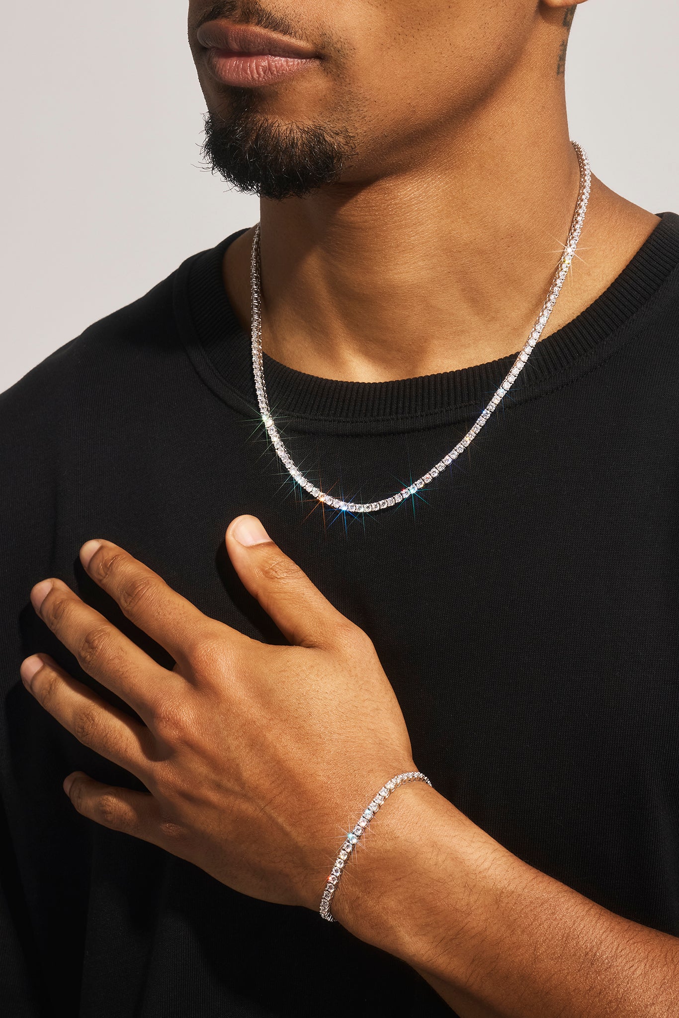 3mm Tennis Chain & Bracelet - White | Mens Bundles | Shop Bracelet