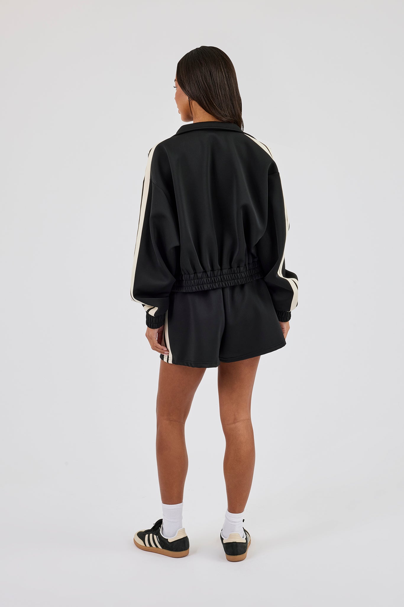 Cropped Taping Funnel Neck Track Jacket & Short - Black
