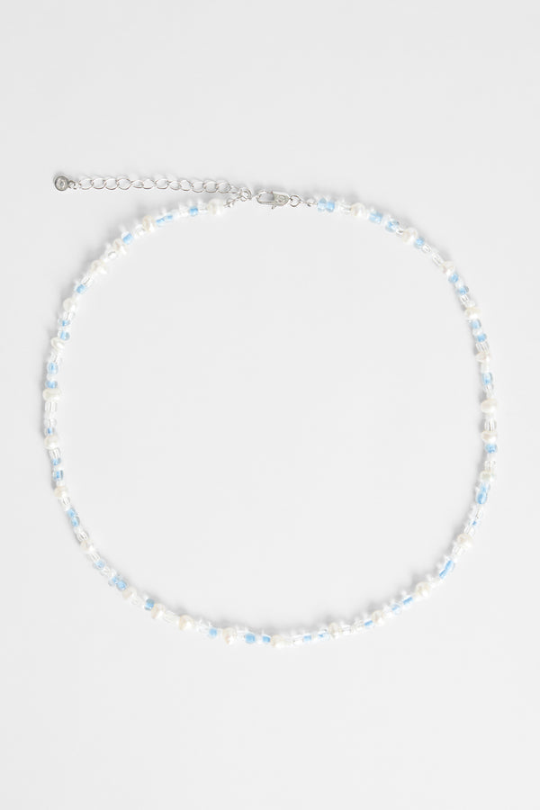 4mm Freshwater Pearl & Blue Toned Bead Necklace