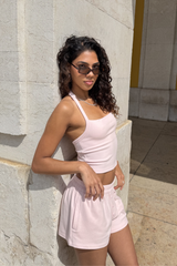 Peached Soft Touch Button Front Short - Baby Pink