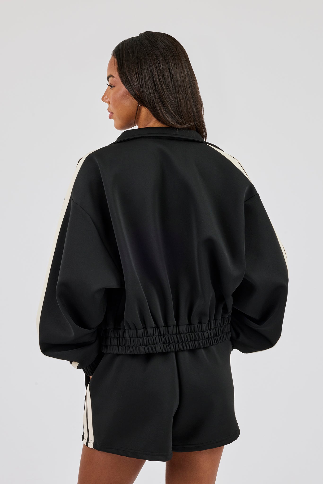 Taping Cropped Funnel Neck Jacket - Black