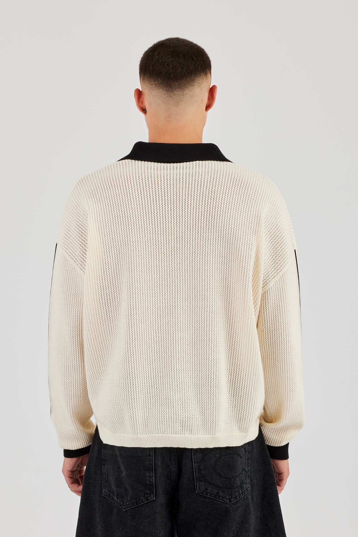 Knitted Cernucci Long Sleeve Polo - White
