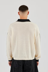 Knitted Cernucci Long Sleeve Polo - White