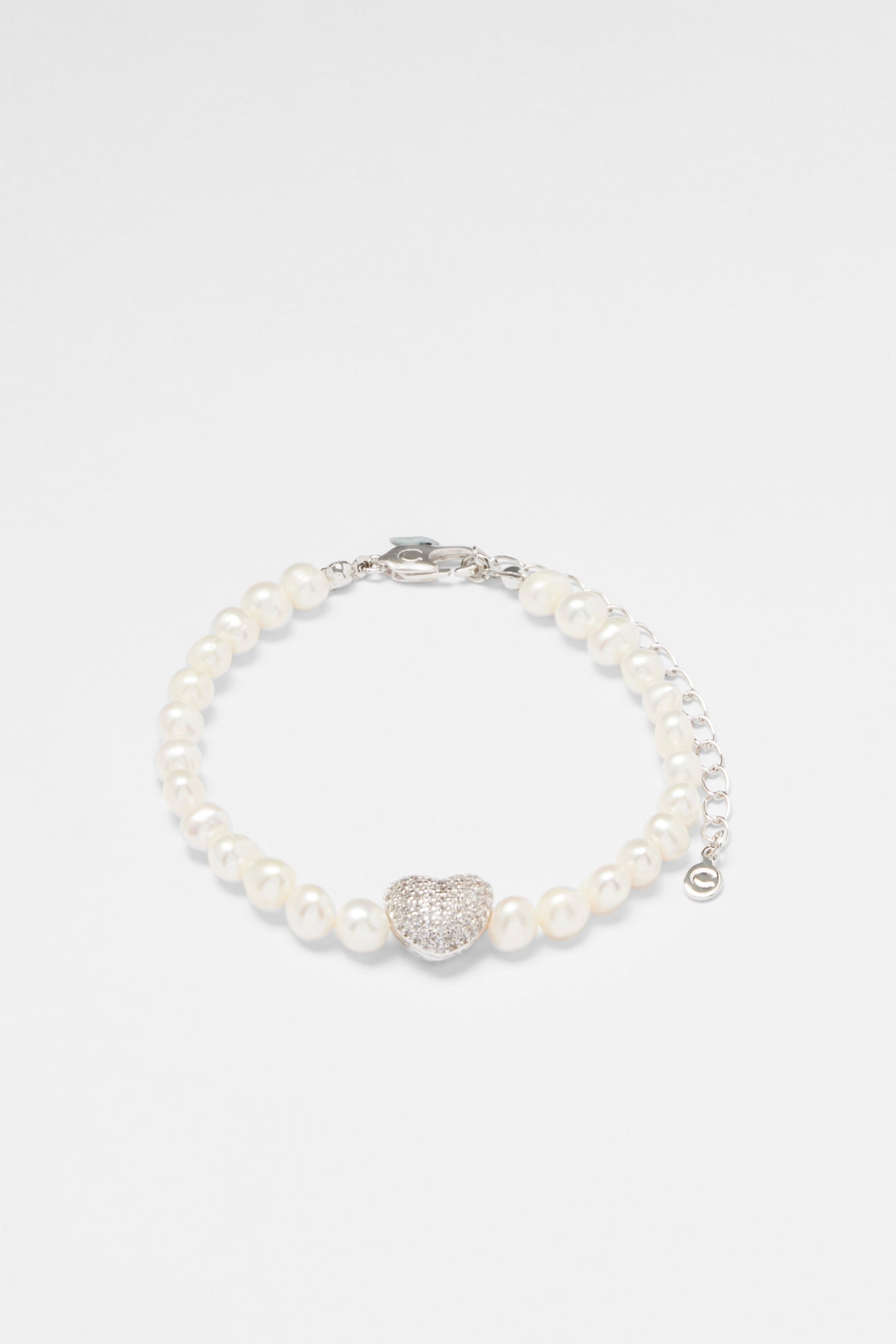 Freshwater Pearl and Iced Heart Bracelet