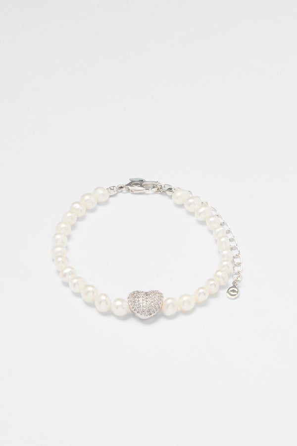 Freshwater Pearl and Iced Heart Bracelet