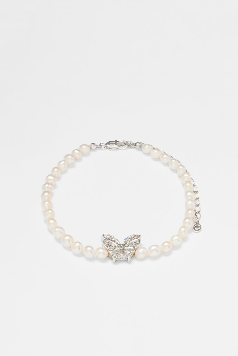 Freshwater Pearl and Iced Butterfly Bracelet