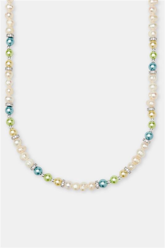 Freshwater pearl bead & ice necklace on white background
