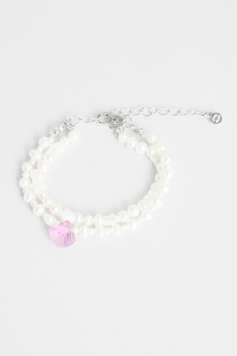 5mm Double Layer Star & Shell Charm Freshwater Pearl Bracelet