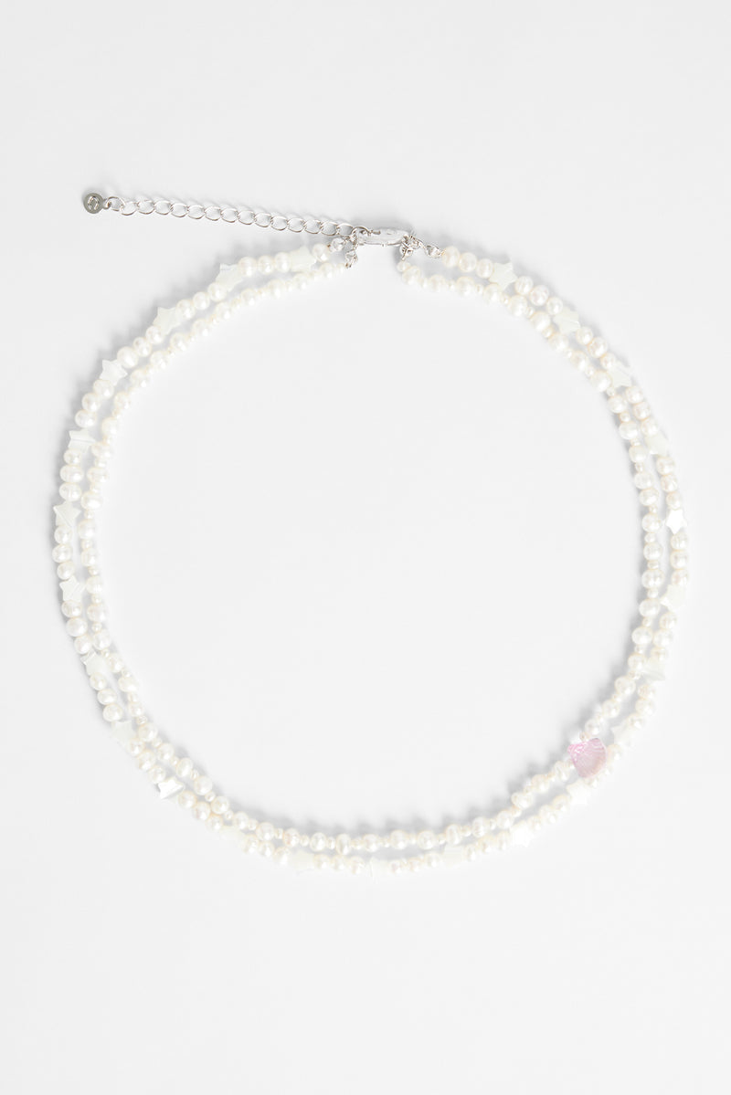 5 mm doppellagige Süßwasserperlenkette mit Stern- und Muschelanhänger