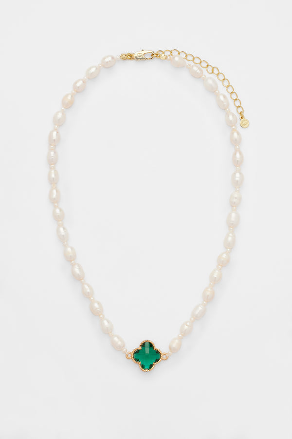5mm Freshwater Pearl Green Motif Necklace