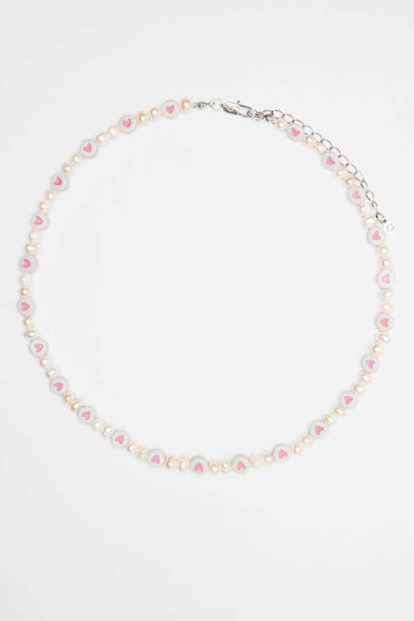 5mm Freshwater Pearl & Heart Bead Necklace