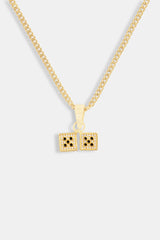 Gold Plated 9mm Iced CZ Pair of Dice Micro Cuban Necklace