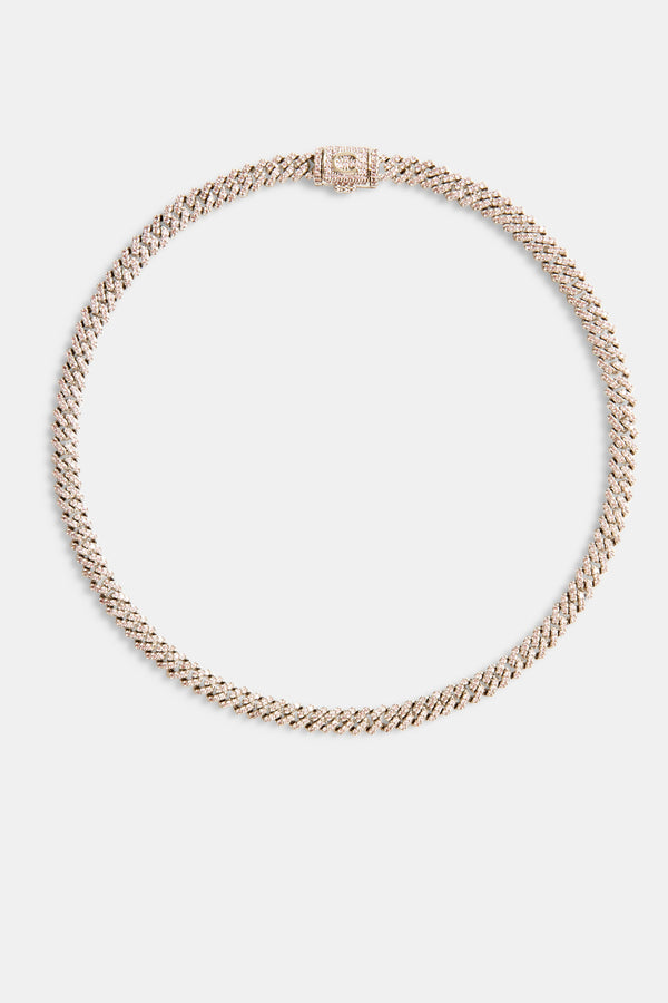 5mm Iced Pink Prong Chain Choker - White Gold