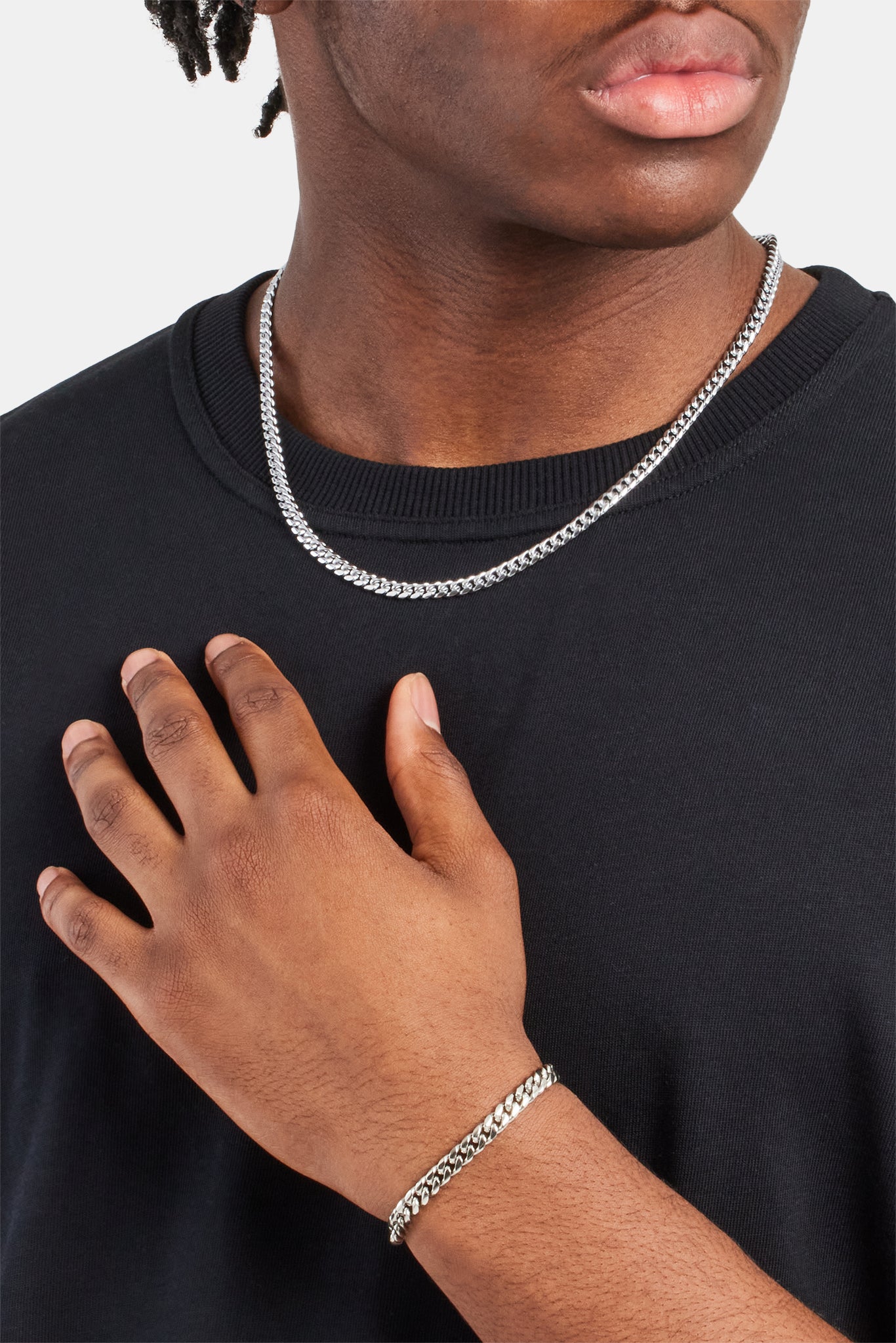 5 mm Miami Cuban Kette &amp; Armband - Weiß