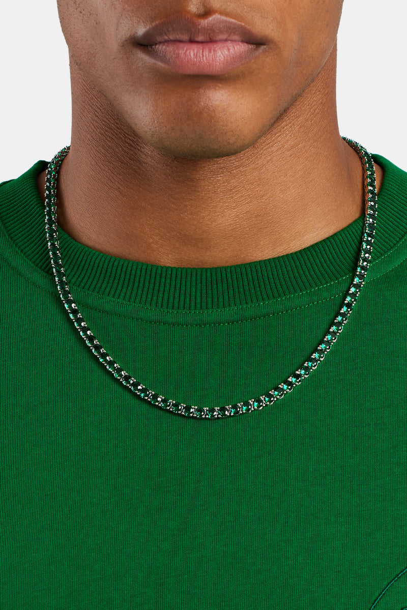 4.0mm Heart-Shaped Lab-Created Emerald Tennis Necklace in Sterling Silver |  Zales