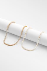 7mm Baroque Pearl Necklace & 5mm Tennis Chain - Gold