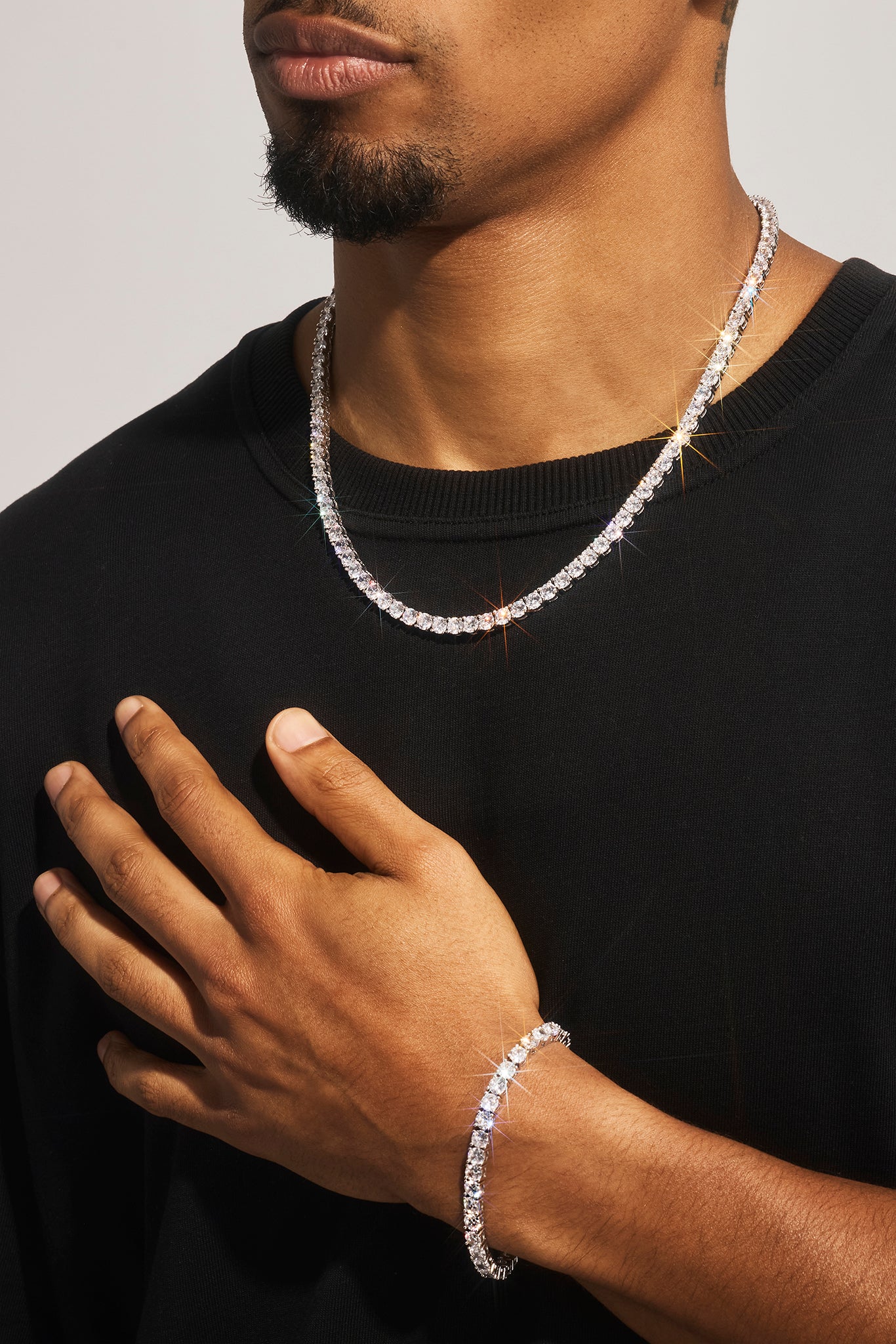5 mm Tenniskette und Armband – Weiß