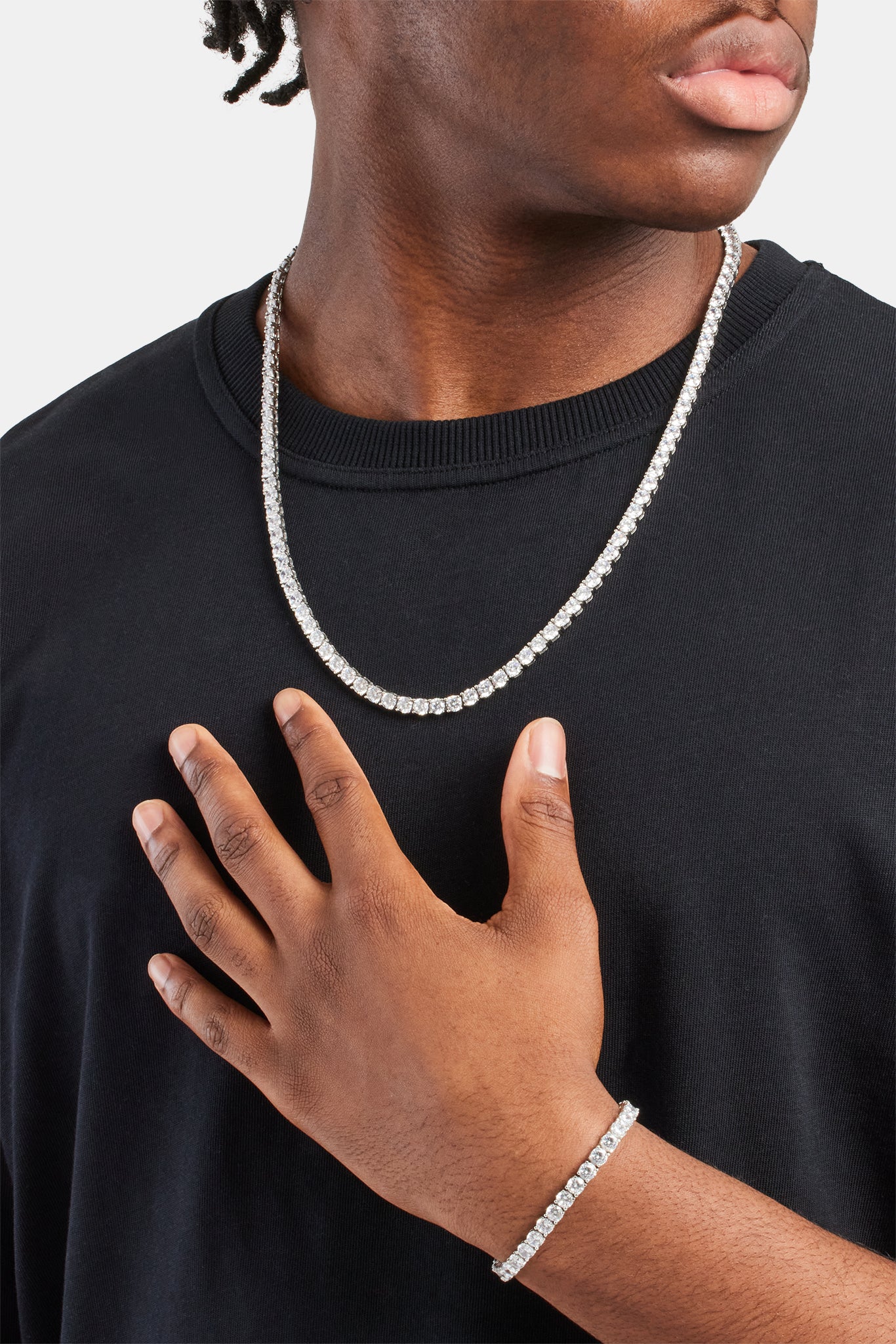 5 mm Tenniskette und Armband – Weiß