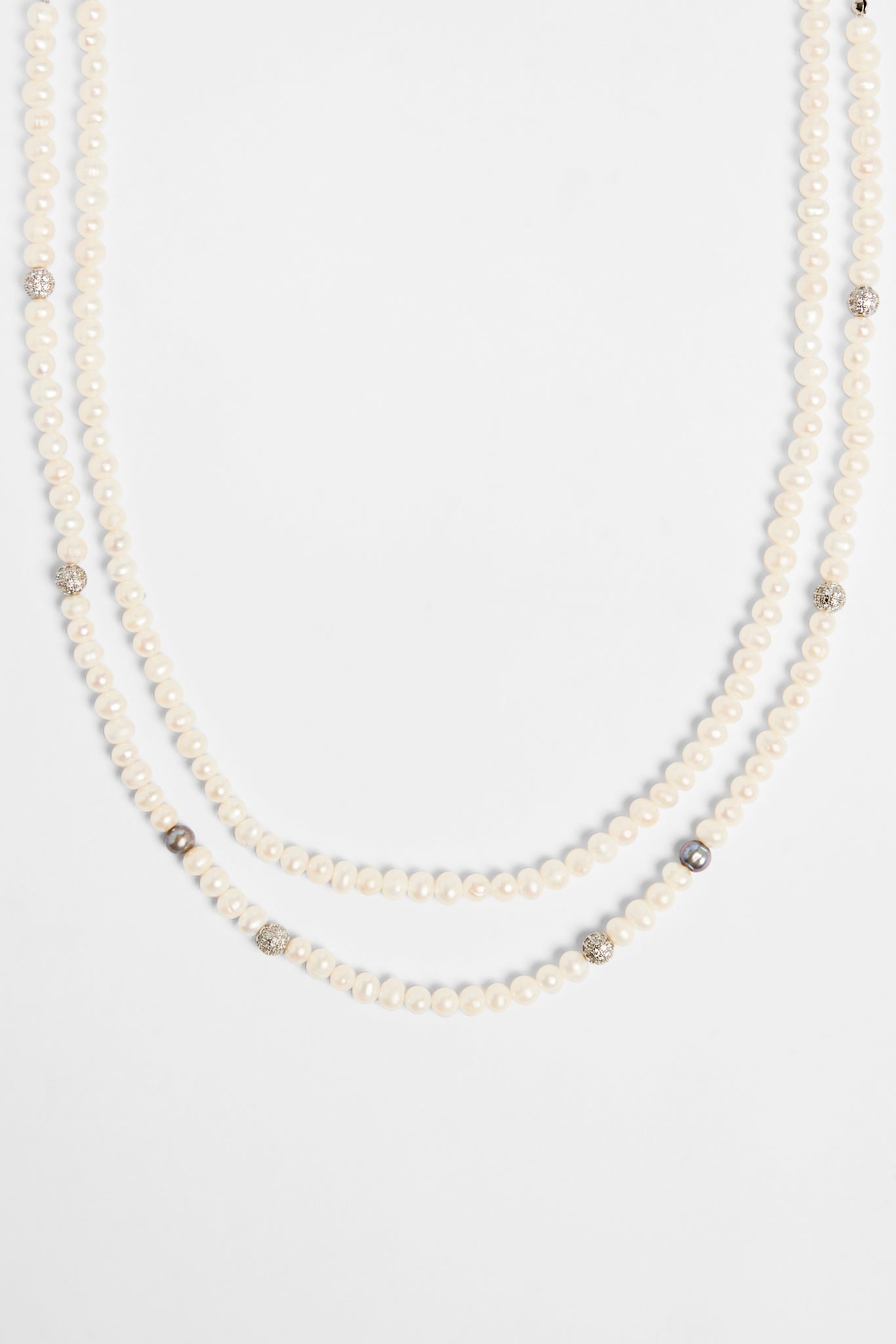 6mm Double Layer Freshwater Pearl & Iced Ball Necklace