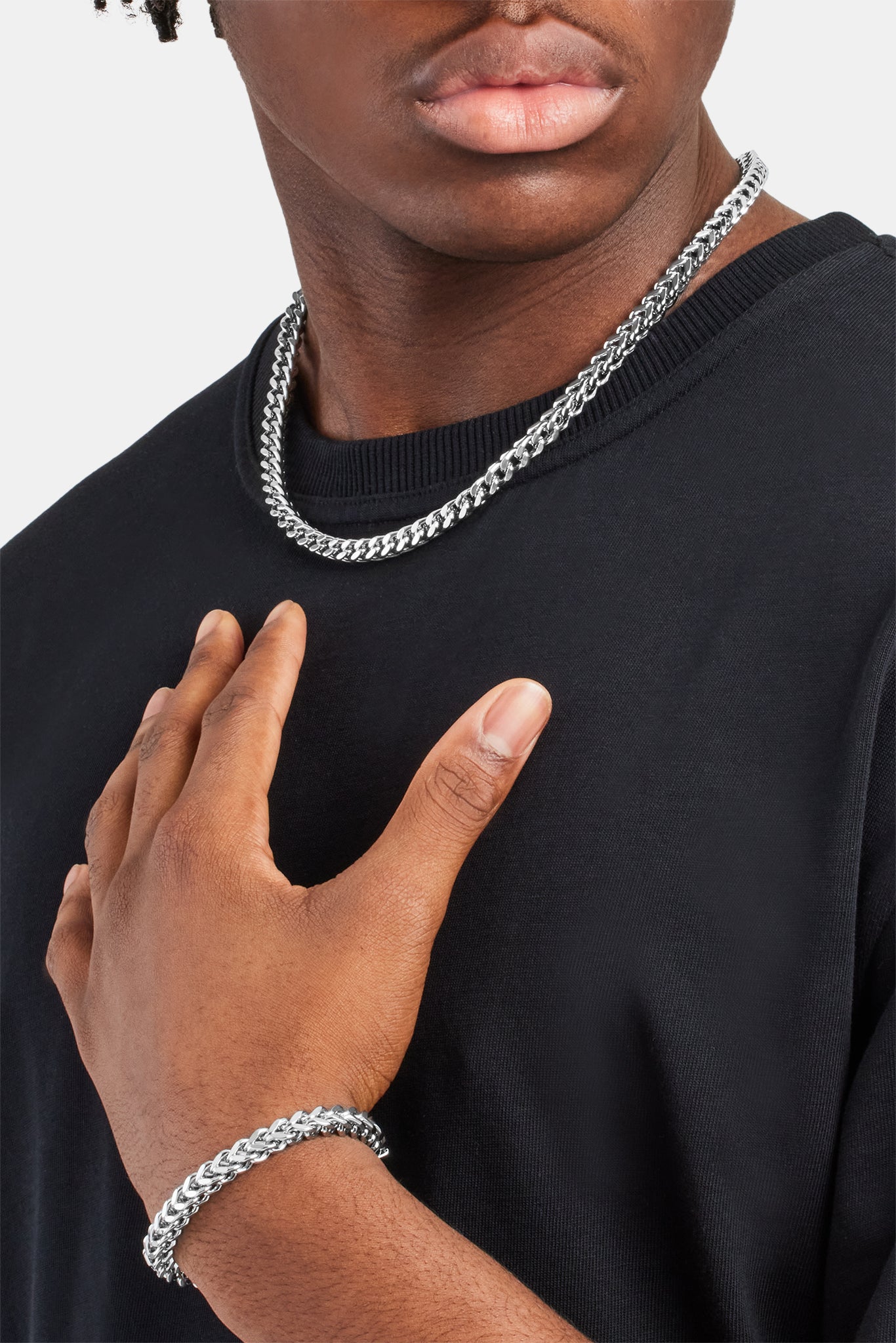 6 mm Franco-Kette und Armband – Weiß