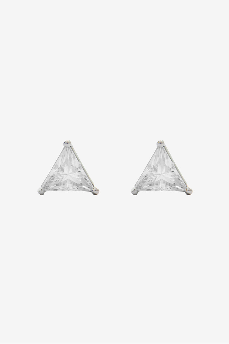6mm Iced Clear Triangle Stud Earrings - White Gold