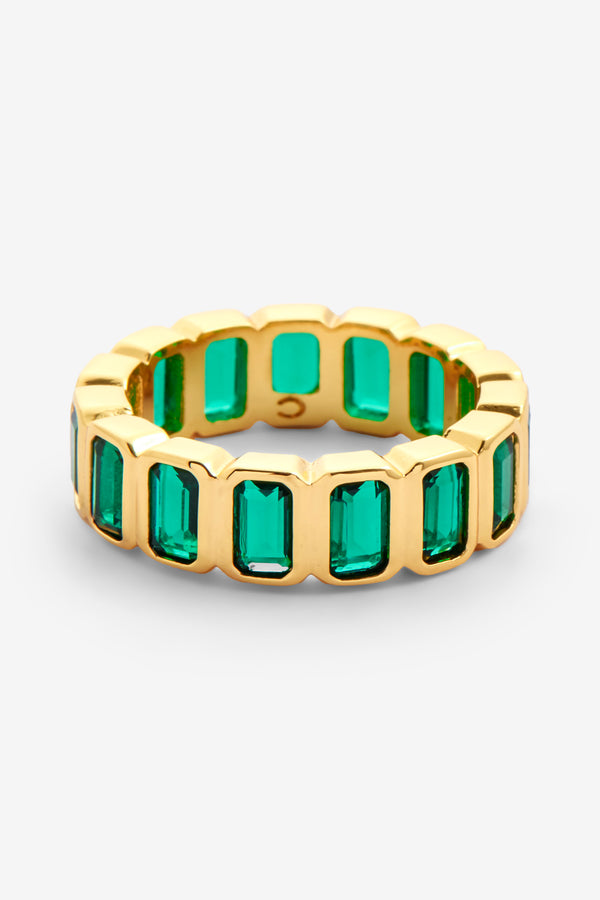 6mm Iced Green Bezel Ring - Gold