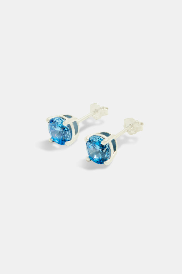 6mm Round Cut Stud Earrings - Blue