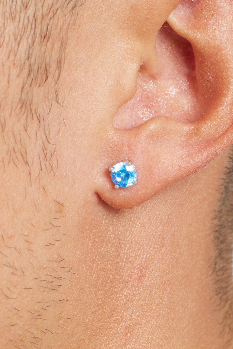 6mm Round Cut Stud Earrings - Blue