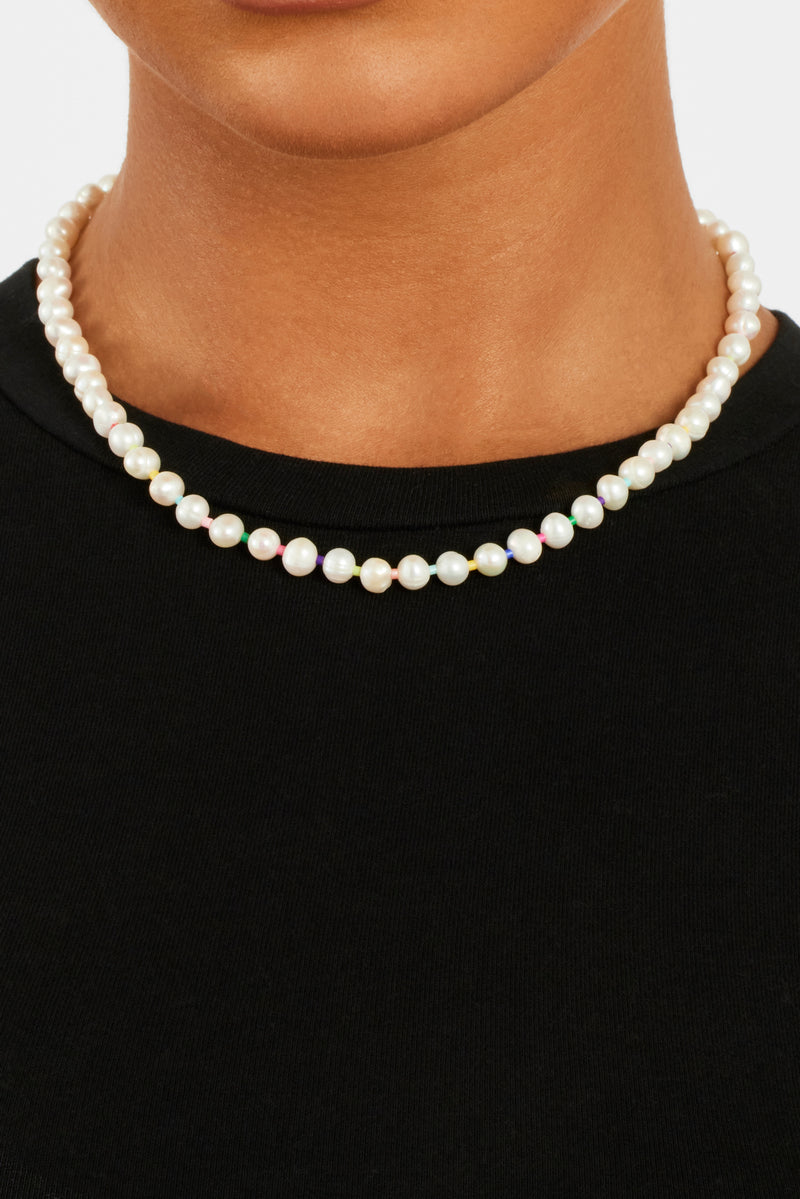 6mm Freshwater Pearl & Multi Colour Micro Bead Necklace