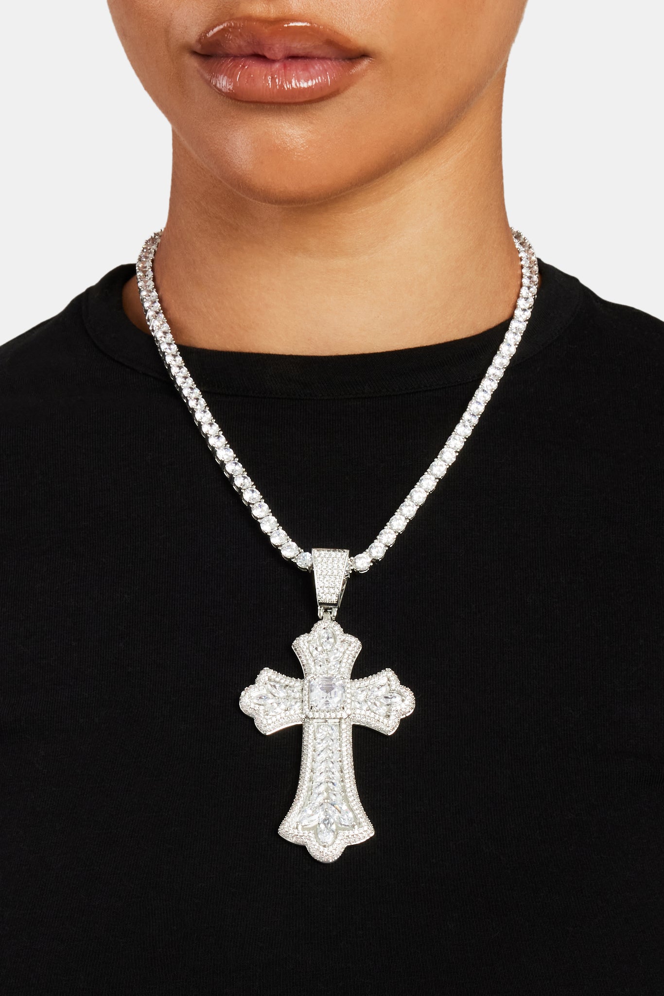 Iced Pear Large Cross Pendant
