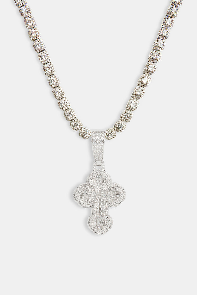 35mm Iced CZ Rounded Cross Pendant