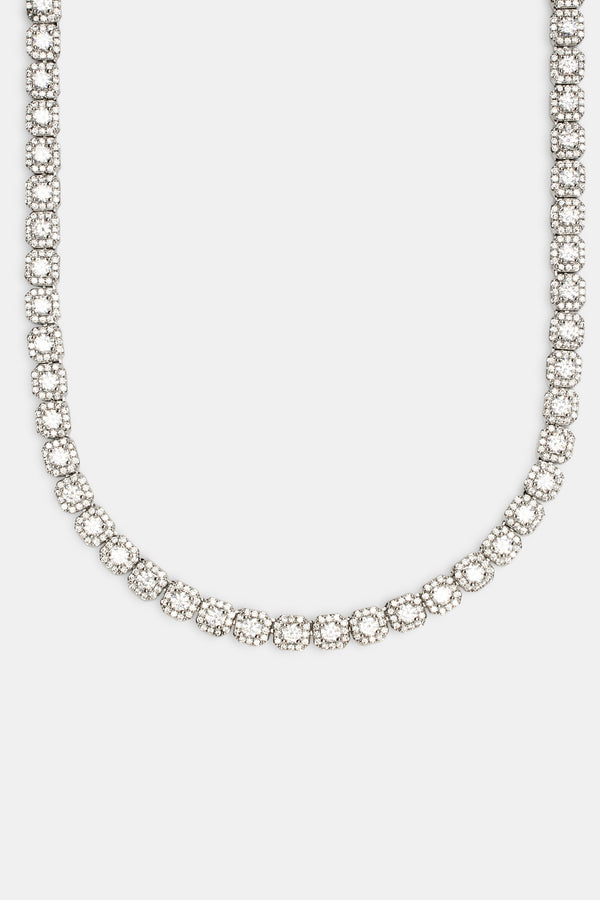 7mm Clustered Tennis Chain - White Gold