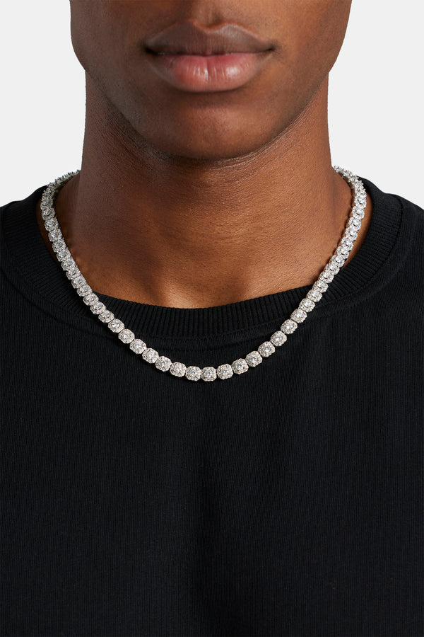 7mm Clustered Tennis Chain - White Gold