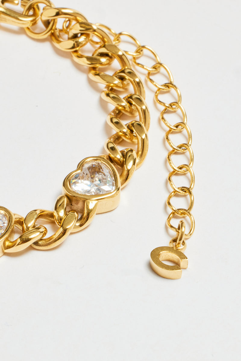 7mm Gold Plated CZ Heart Cuban Bracelet