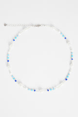 7mm Freshwater Pearl & Blue Bead Necklace